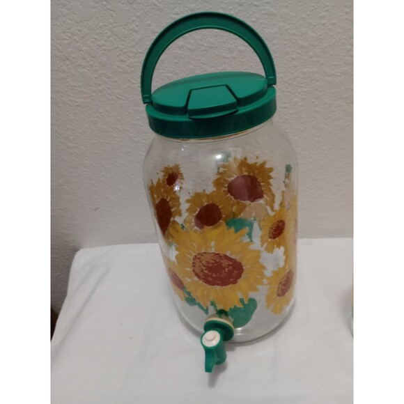 Golden Harvest Sunflower Sun Tea Jug with Spicket Flower 1 Gallon and Two Glass - Picture 4 of 13
